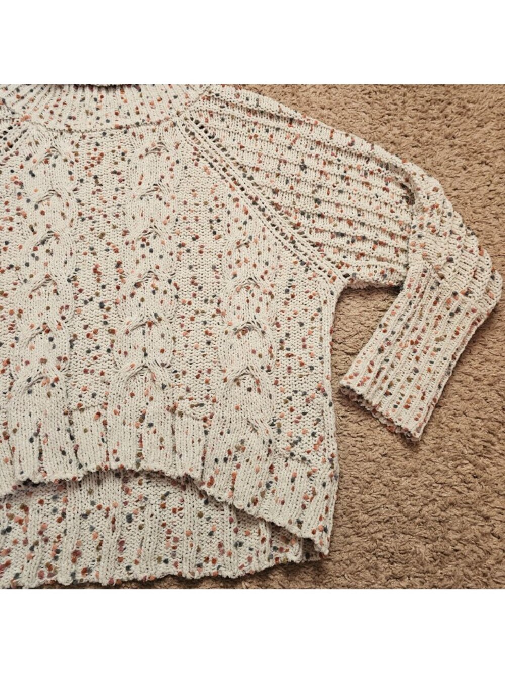 Moon & Madison Turtleneck Sweater Womens M Speckled Cable Knit High Low Hem - Picture 8 of 9